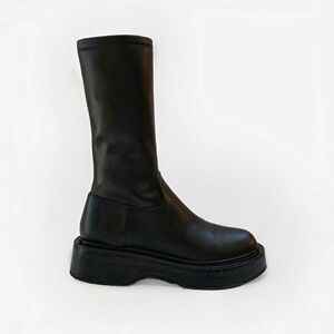 PARIS TEXAS Black Vegan Leather snake print Platform Stretch 50 Ankle Boots